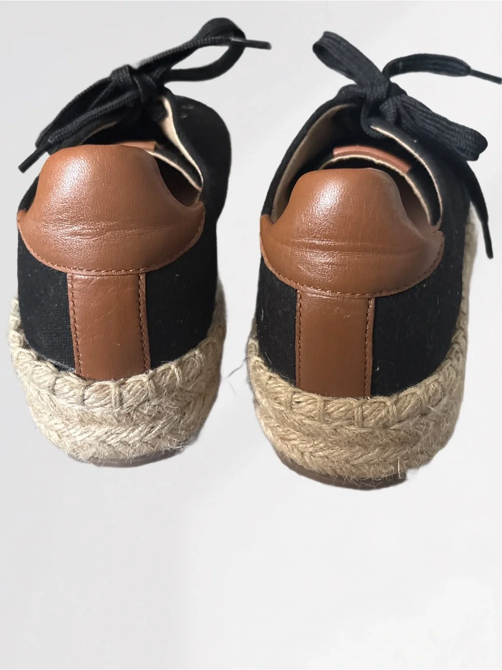 Paolo Black Espadrille Platform Sneakers with Cream Toe and Tan Heel Size 8.5